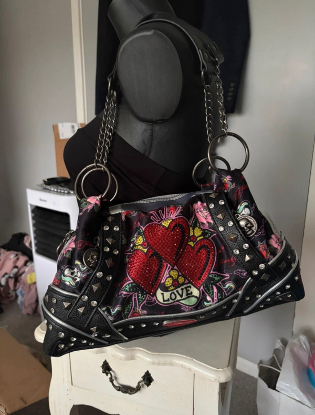 Ed Hardy Y2K Embellished Love Hearts Shoulder чанта