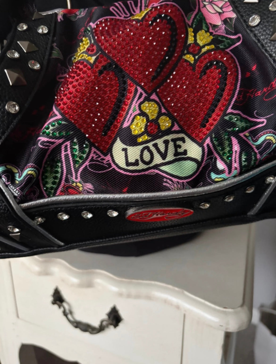 Ed Hardy Y2K Embellished Love Hearts Shoulder чанта