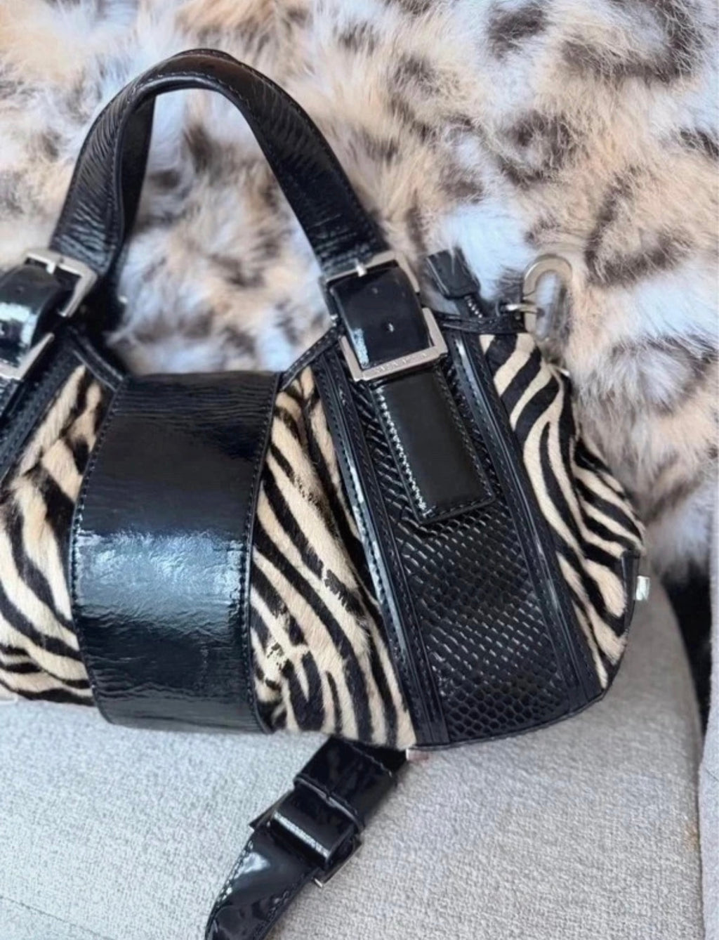Vintage Karen Millen чанта със зебров принт и кожа