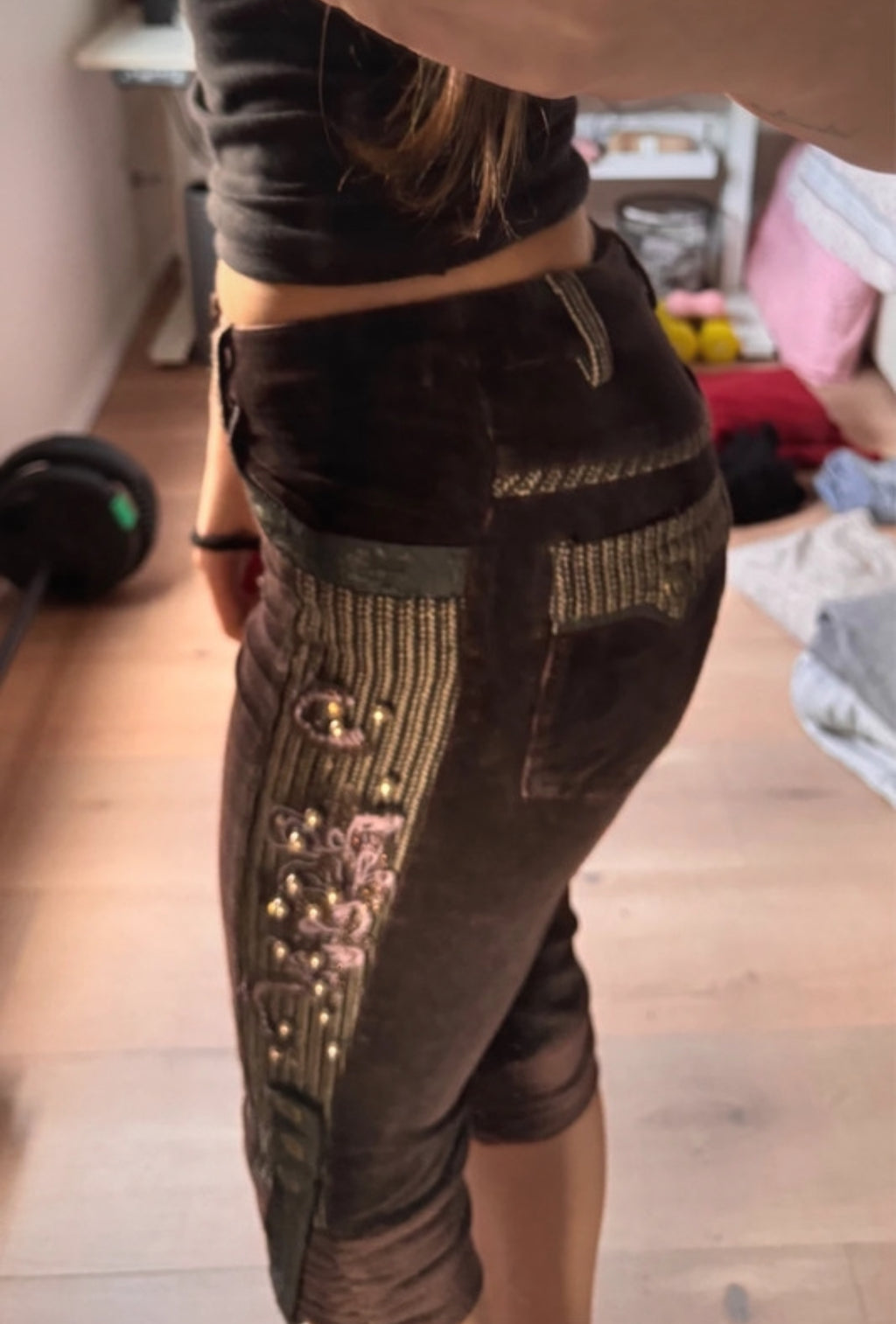 Винтидж low-rise corduroy capri панталон