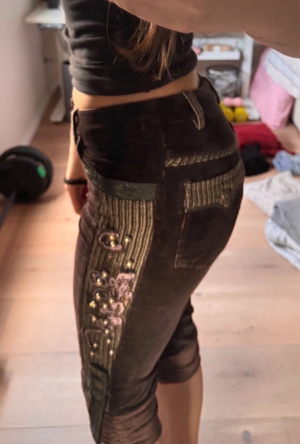 Винтидж low-rise corduroy capri панталон