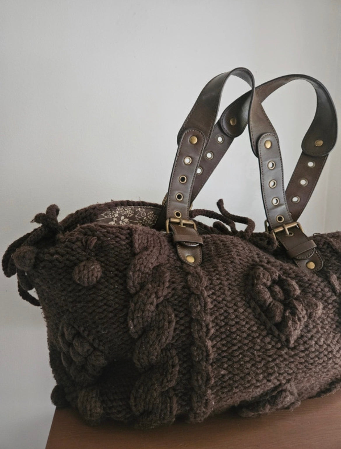 Vintage Next Chunky Cable Knit Hobo чанта