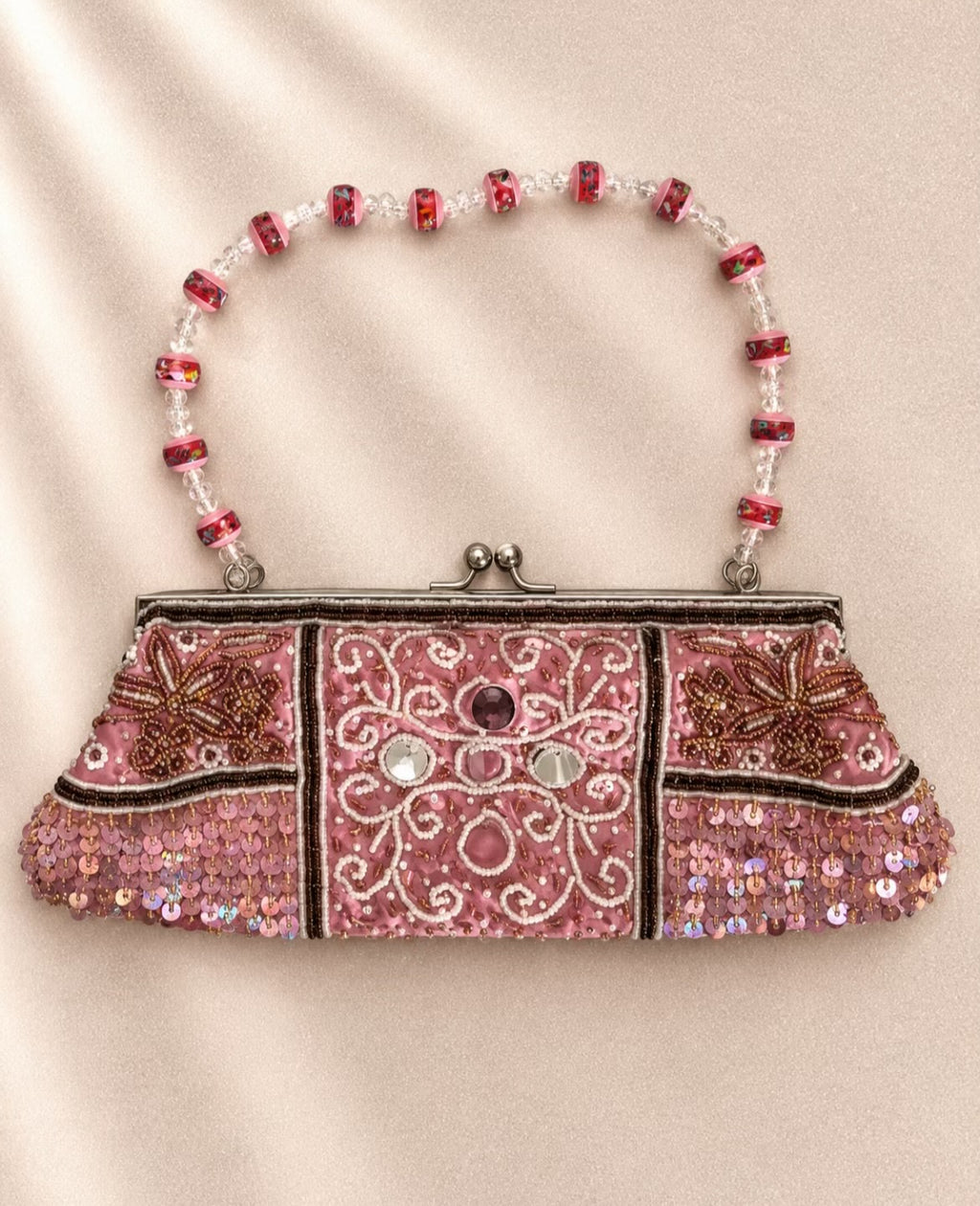 Винтидж розова beaded evening bag