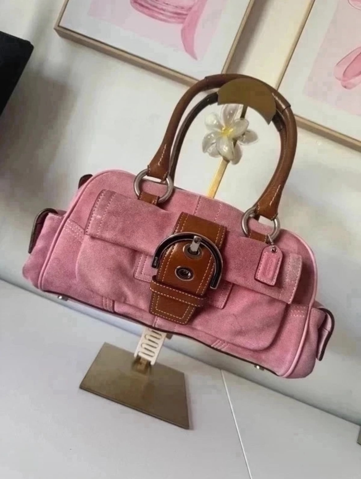 Vintage Coach Pink Suede & Leather Satchel – K05S-8A23