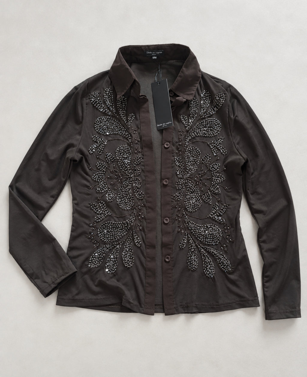 Drôle de Copine Sheer Embellished Brown риза