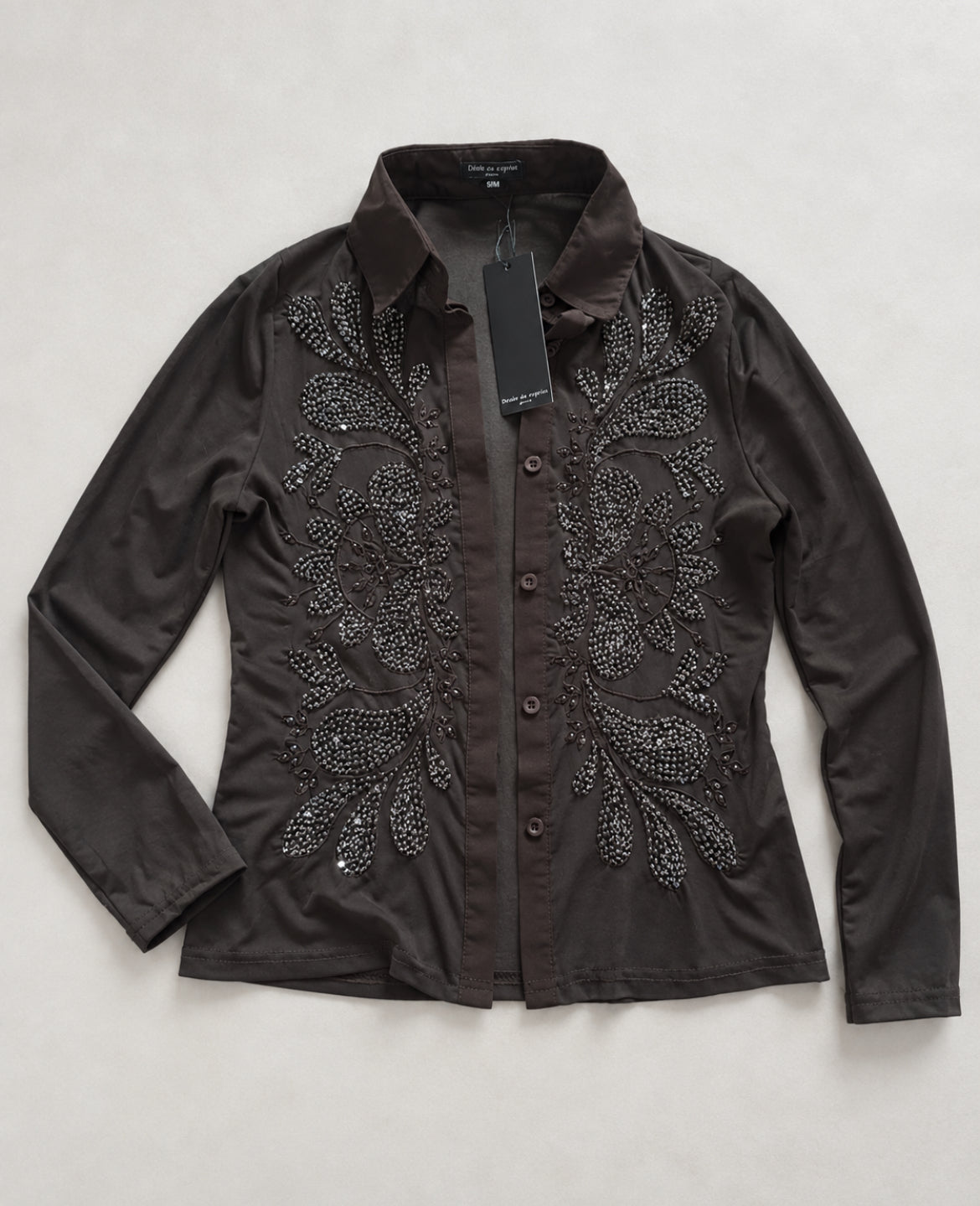 Drôle de Copine Sheer Embellished Brown риза