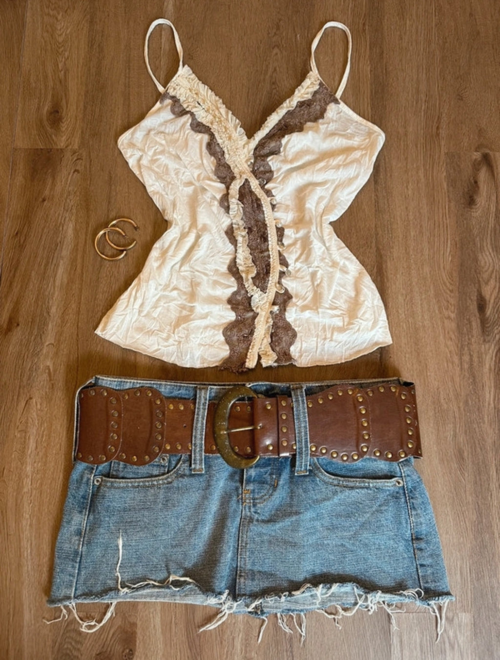 Винтидж комплект Y2K River Island потник & дънкова микро пола