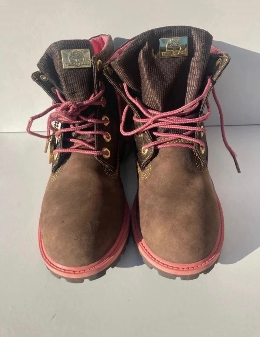 Винтидж Y2K боти Timberland от кафяв набук с розови детайли