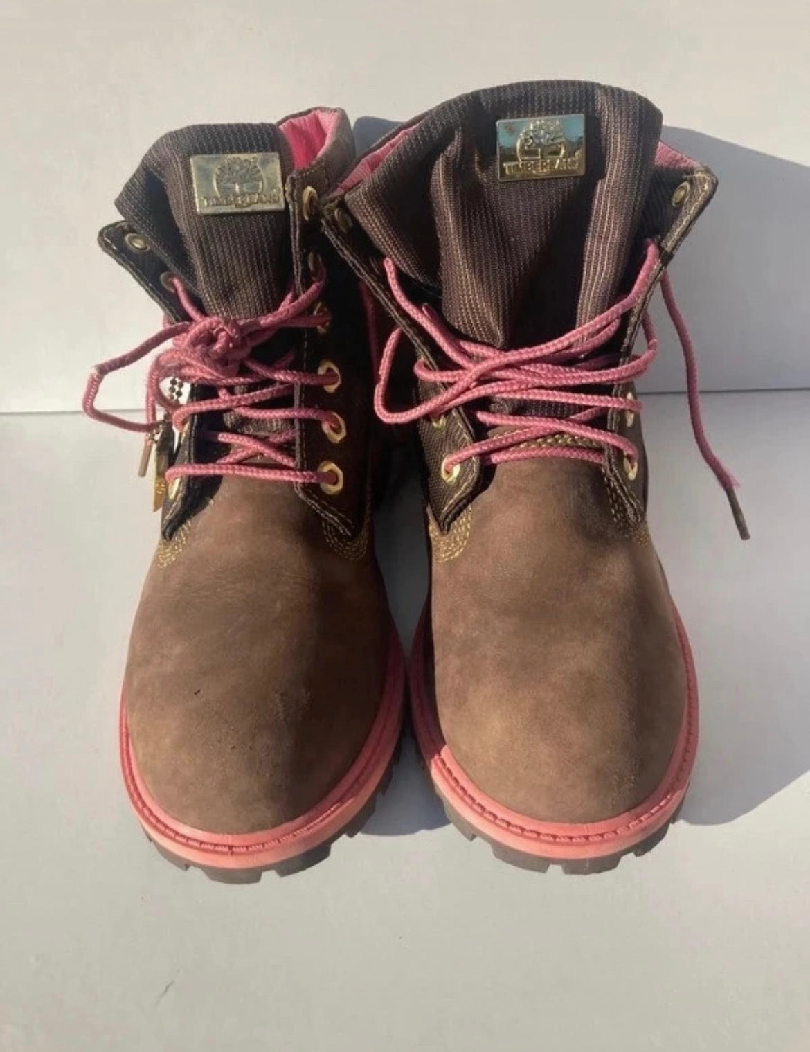Винтидж Y2K боти Timberland от кафяв набук с розови детайли