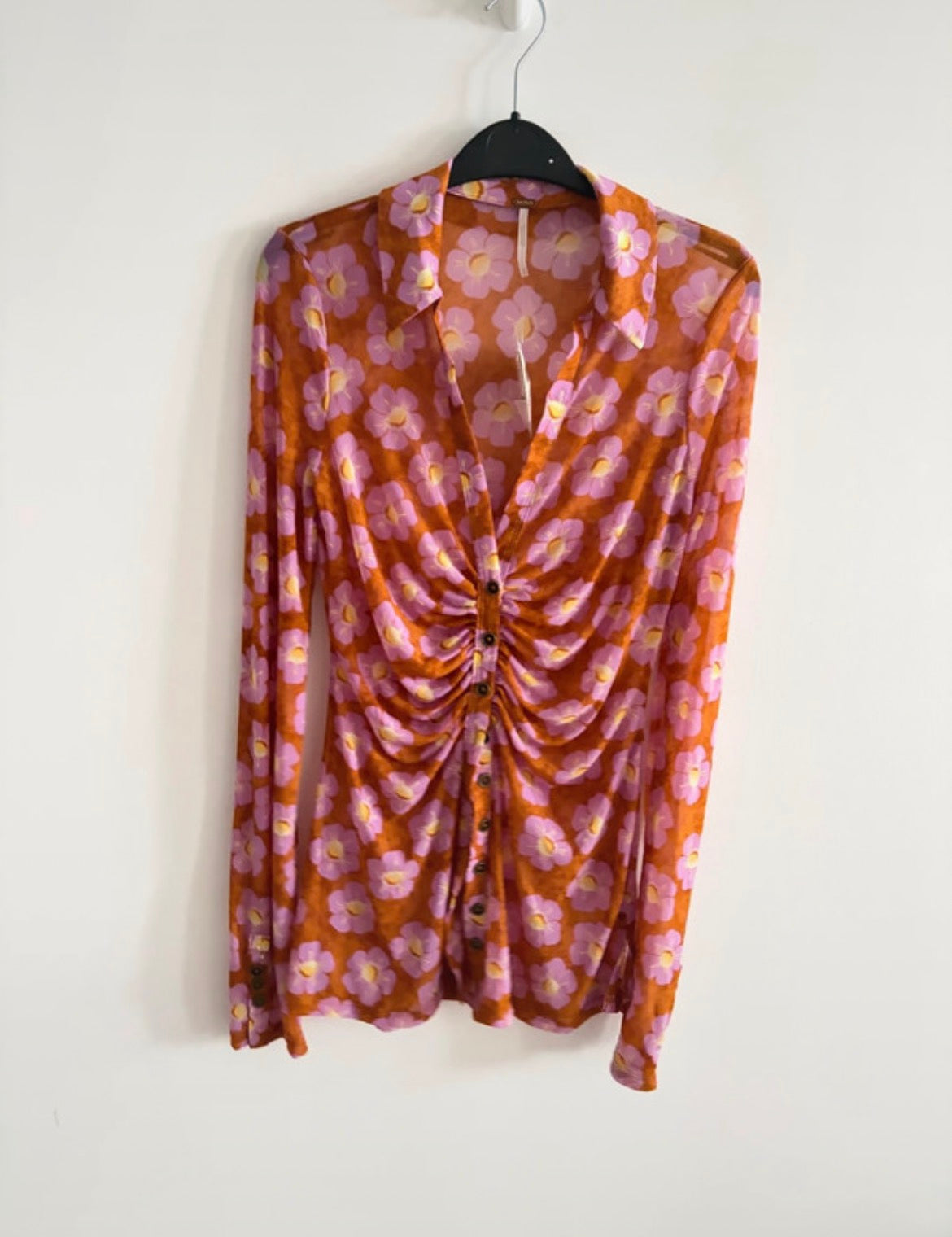 Free People Floral Ruched Mesh риза