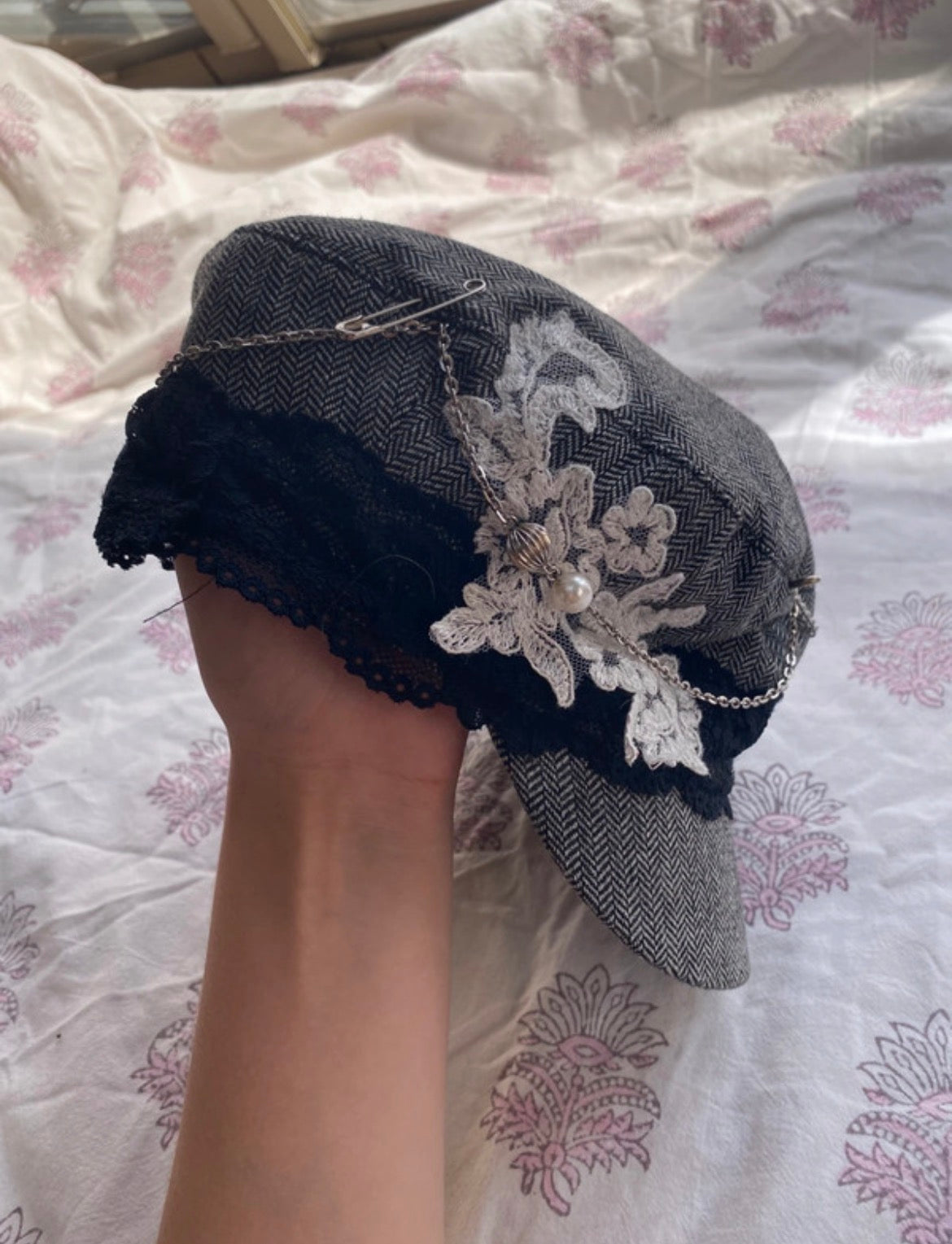 Upcycled Monsoon Herringbone Baker Boy шапка