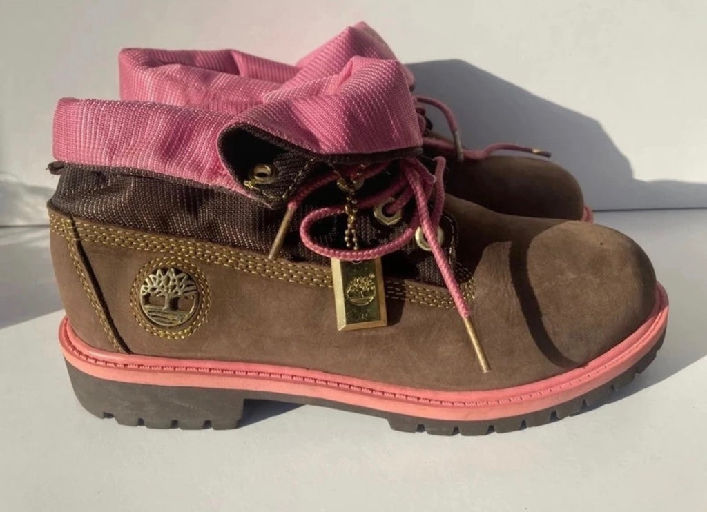 Винтидж Y2K боти Timberland от кафяв набук с розови детайли