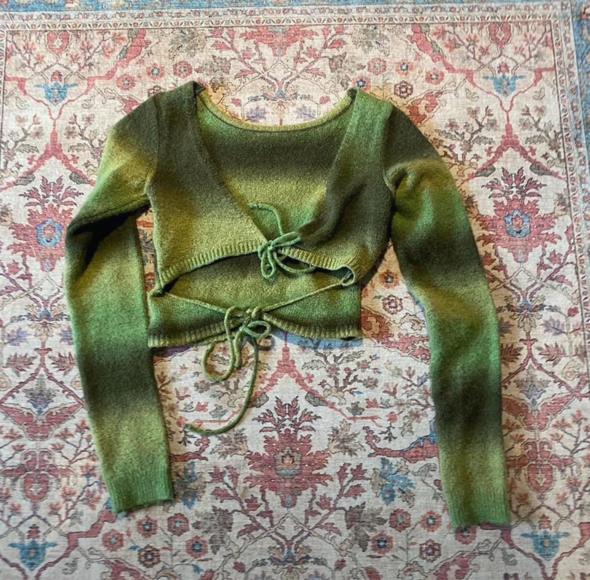 Urban Outfitters Green Fluffy Open-Back Knit топ