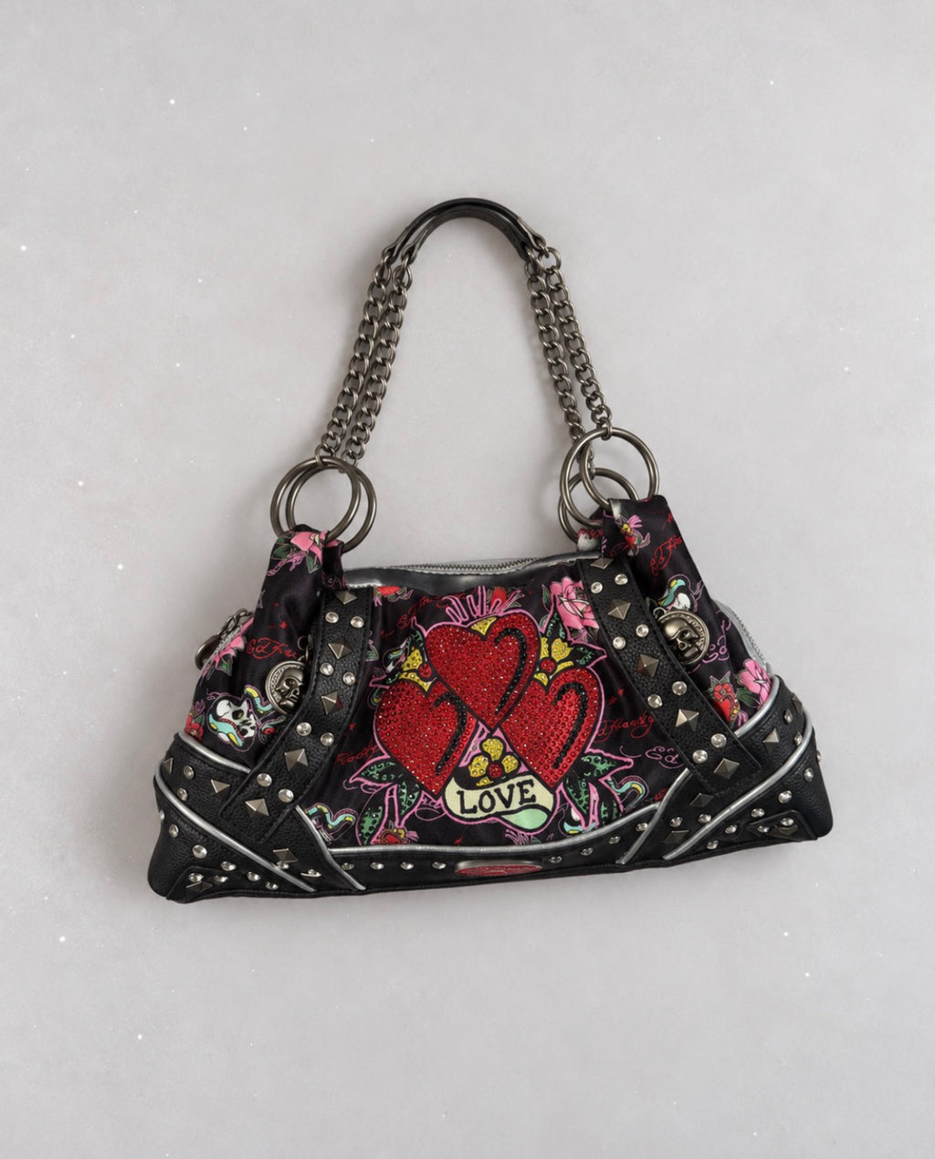 Ed Hardy Y2K Embellished Love Hearts Shoulder чанта