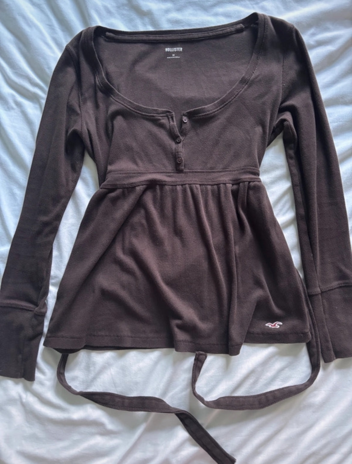 Vintage Hollister Y2K Brown Babydoll Tie-Back топ