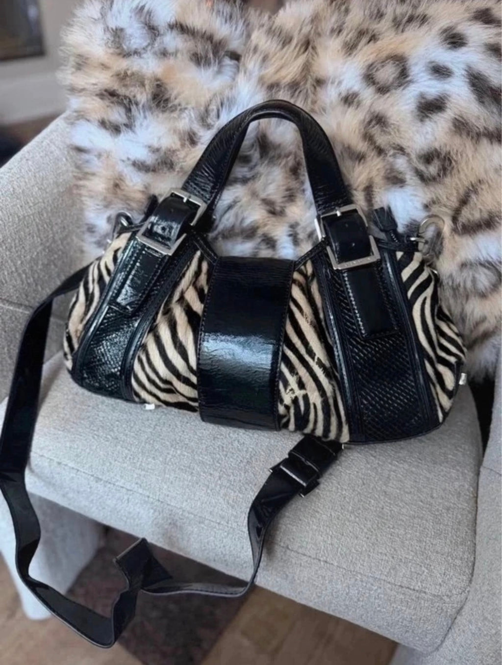 Vintage Karen Millen чанта със зебров принт и кожа