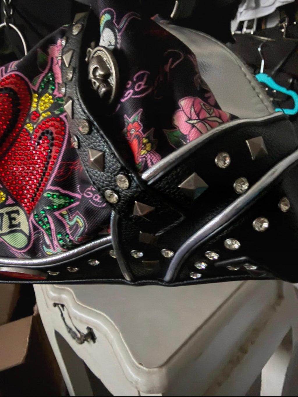 Ed Hardy Y2K Embellished Love Hearts Shoulder чанта