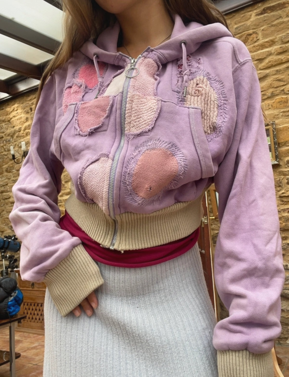 Дизайнерски Charlie Constantinou patchwork hoodie в лилаво-розова цветова комбинация