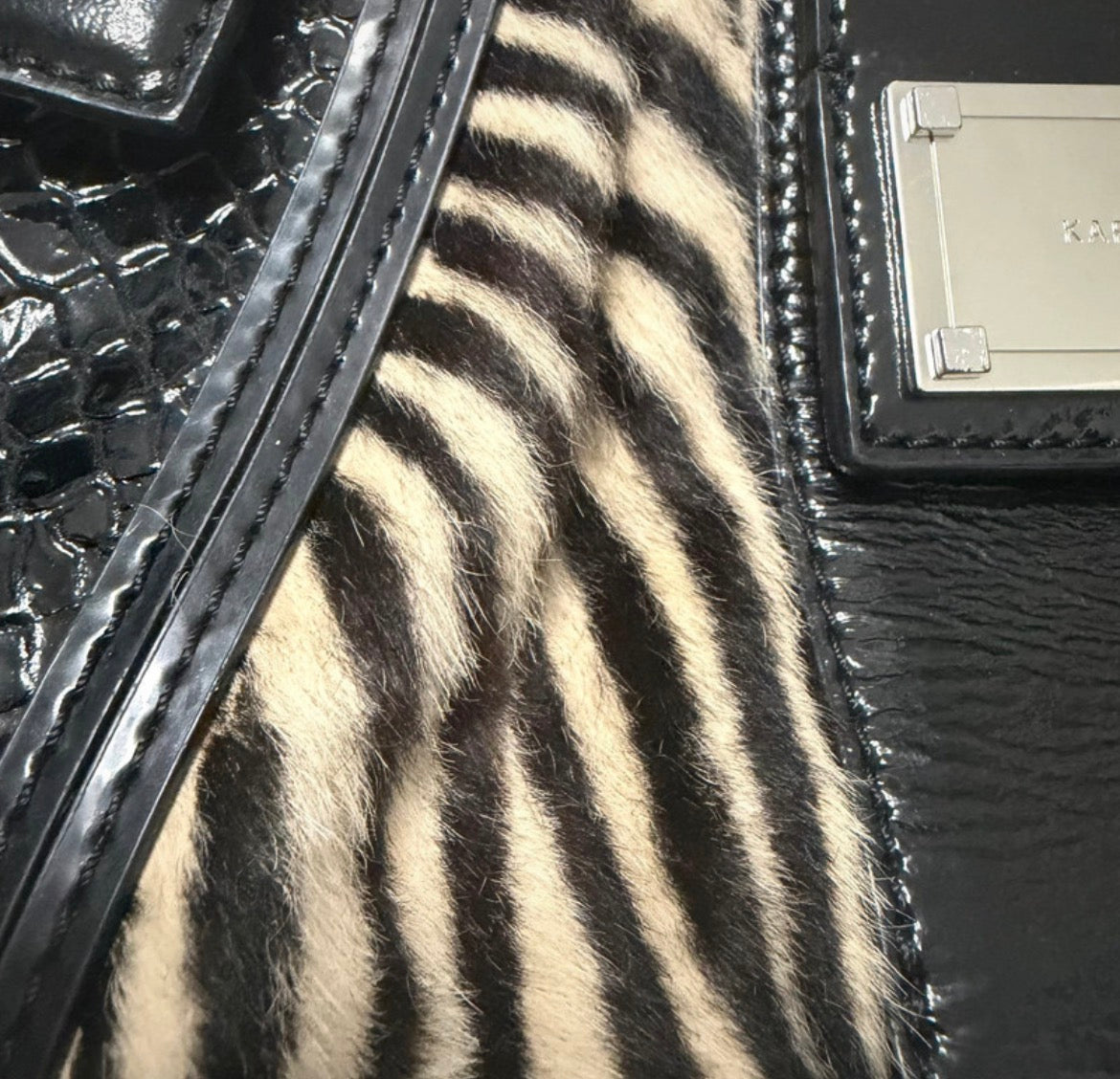 Karen Millen Y2K Zebra Pony Hair Effect Shoulder чанта