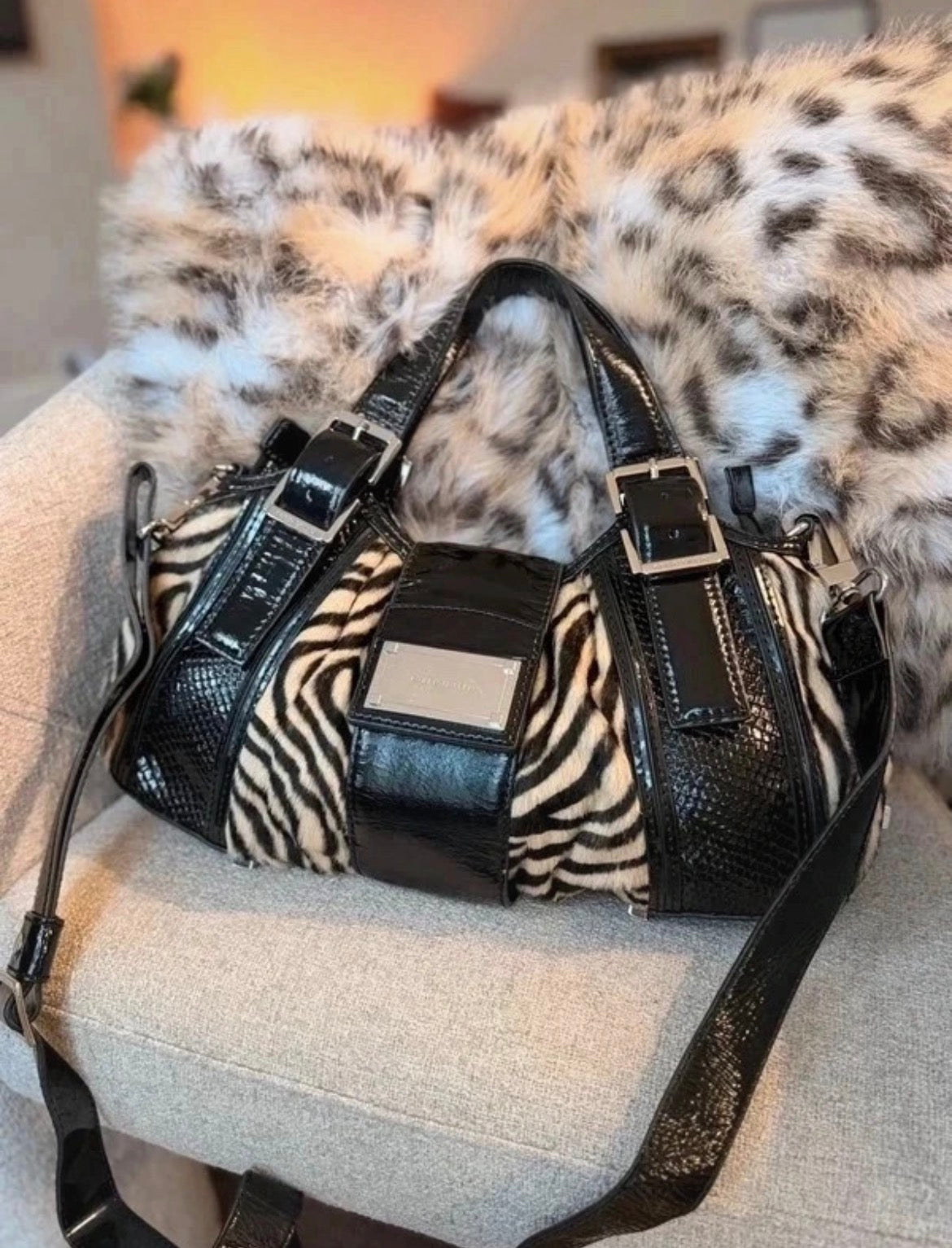 Vintage Karen Millen чанта със зебров принт и кожа