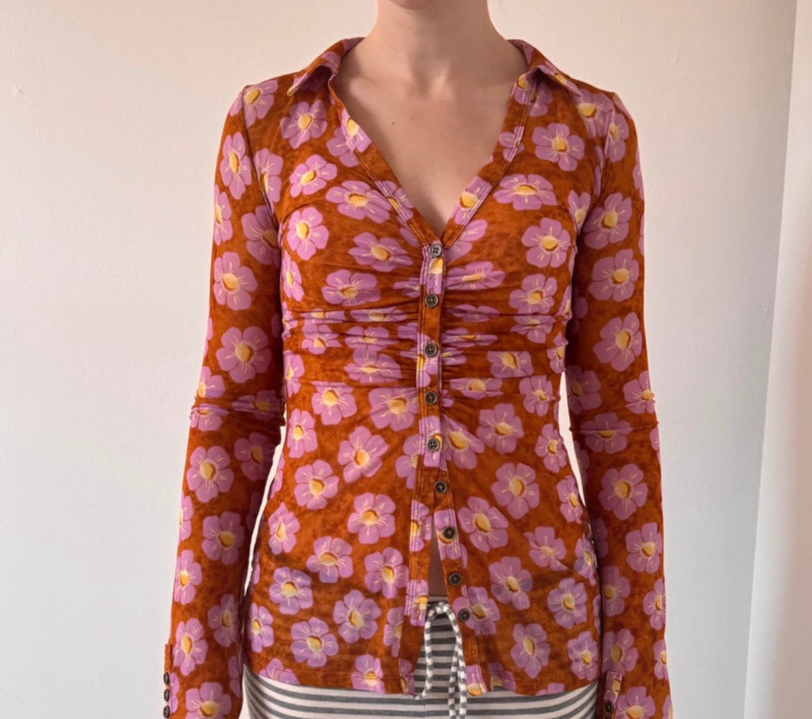 Free People Floral Ruched Mesh риза