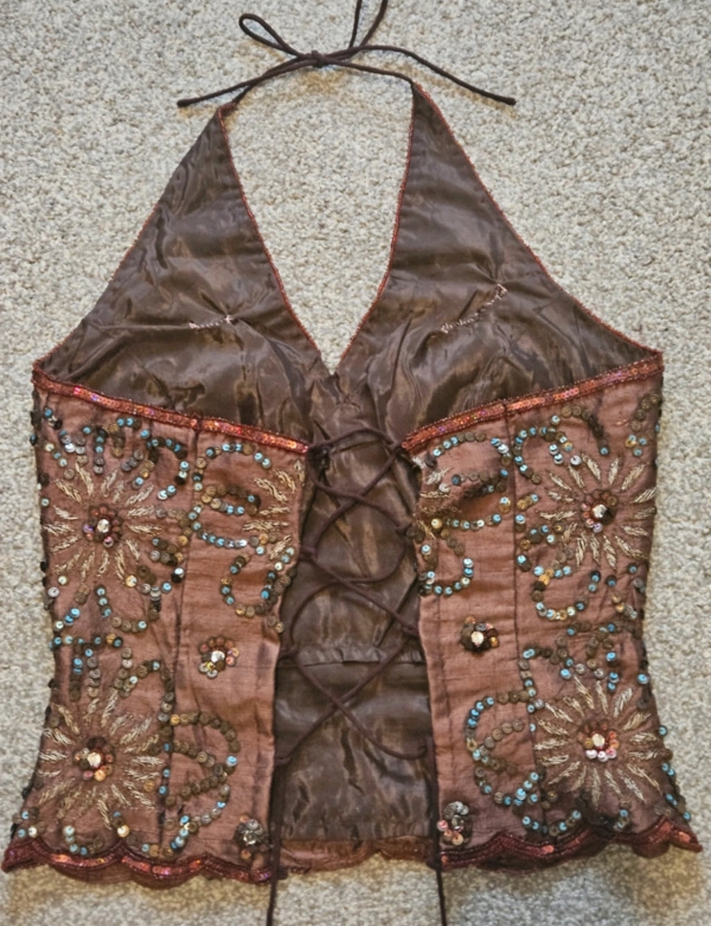 Vintage Aftershock sequin копринен халтер топ
