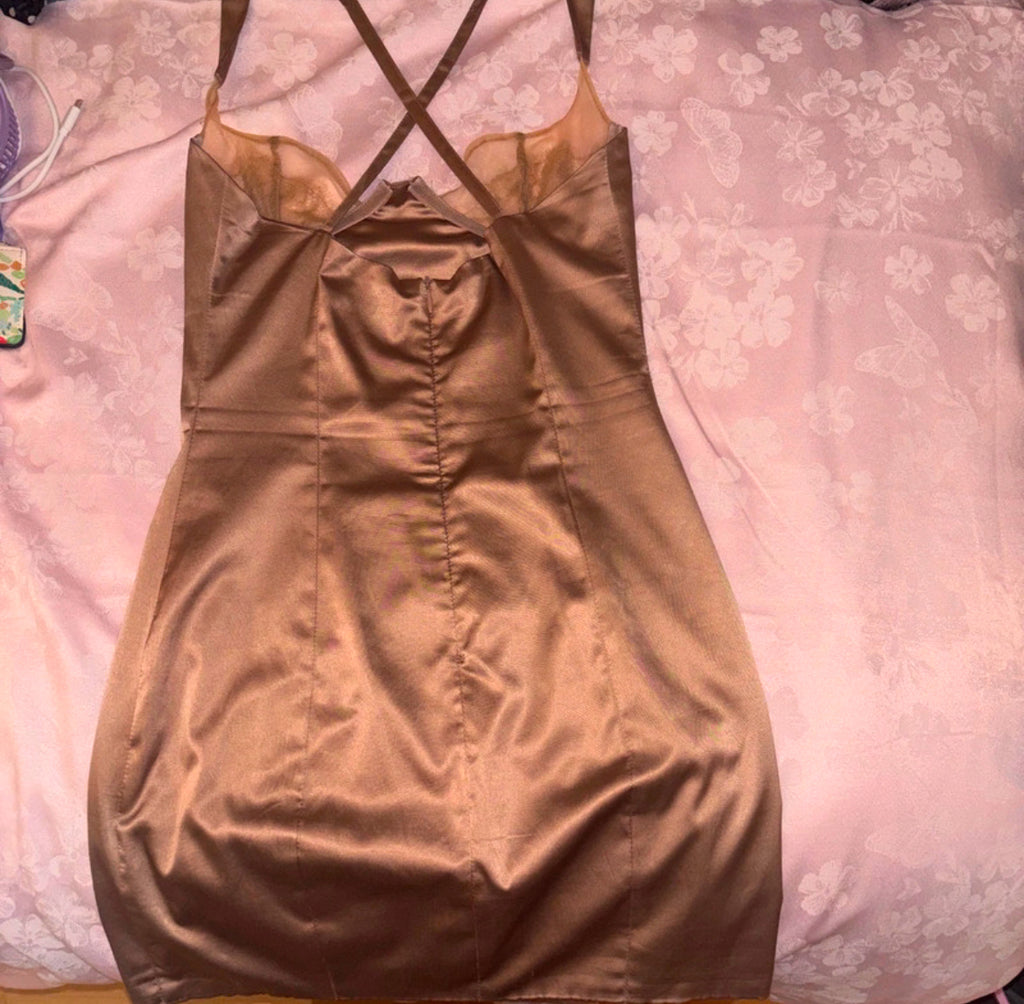 Oh Polly chocolate satin lace slip рокля