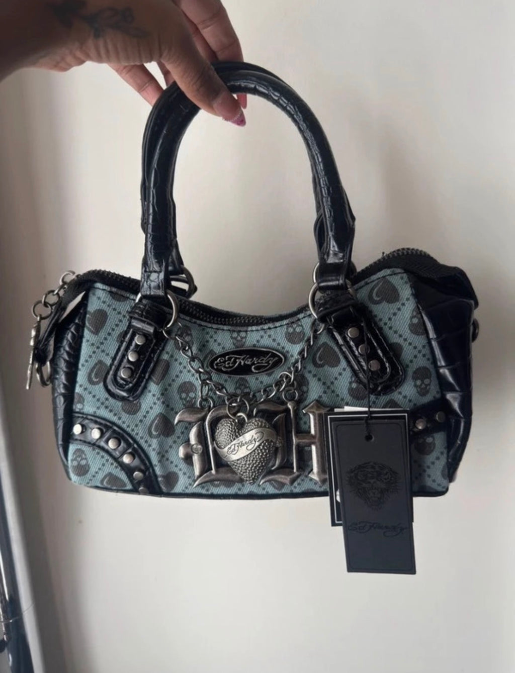 Ed Hardy Y2K Skull Print Mini Bowler чанта