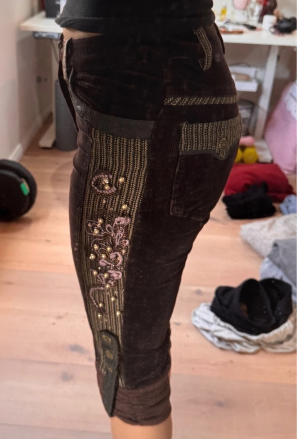 Винтидж low-rise corduroy capri панталон