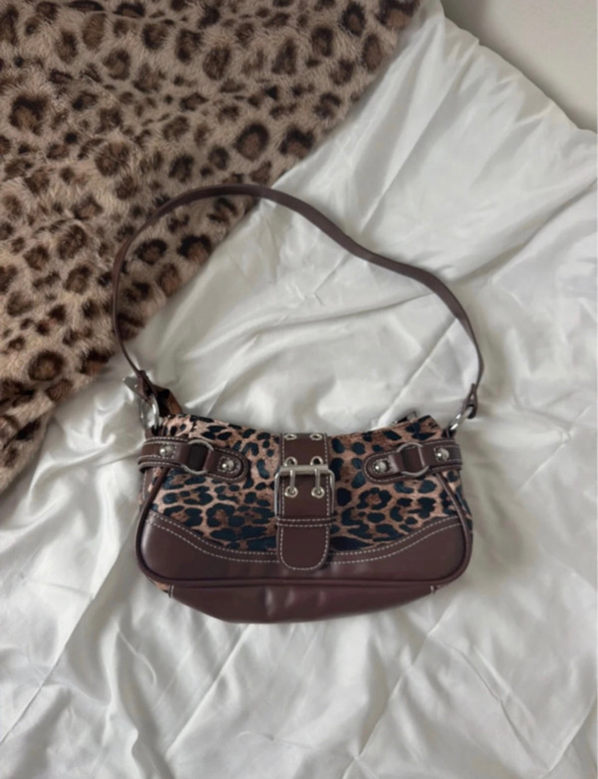 Vintage Y2K Leopard Print Shoulder чанта