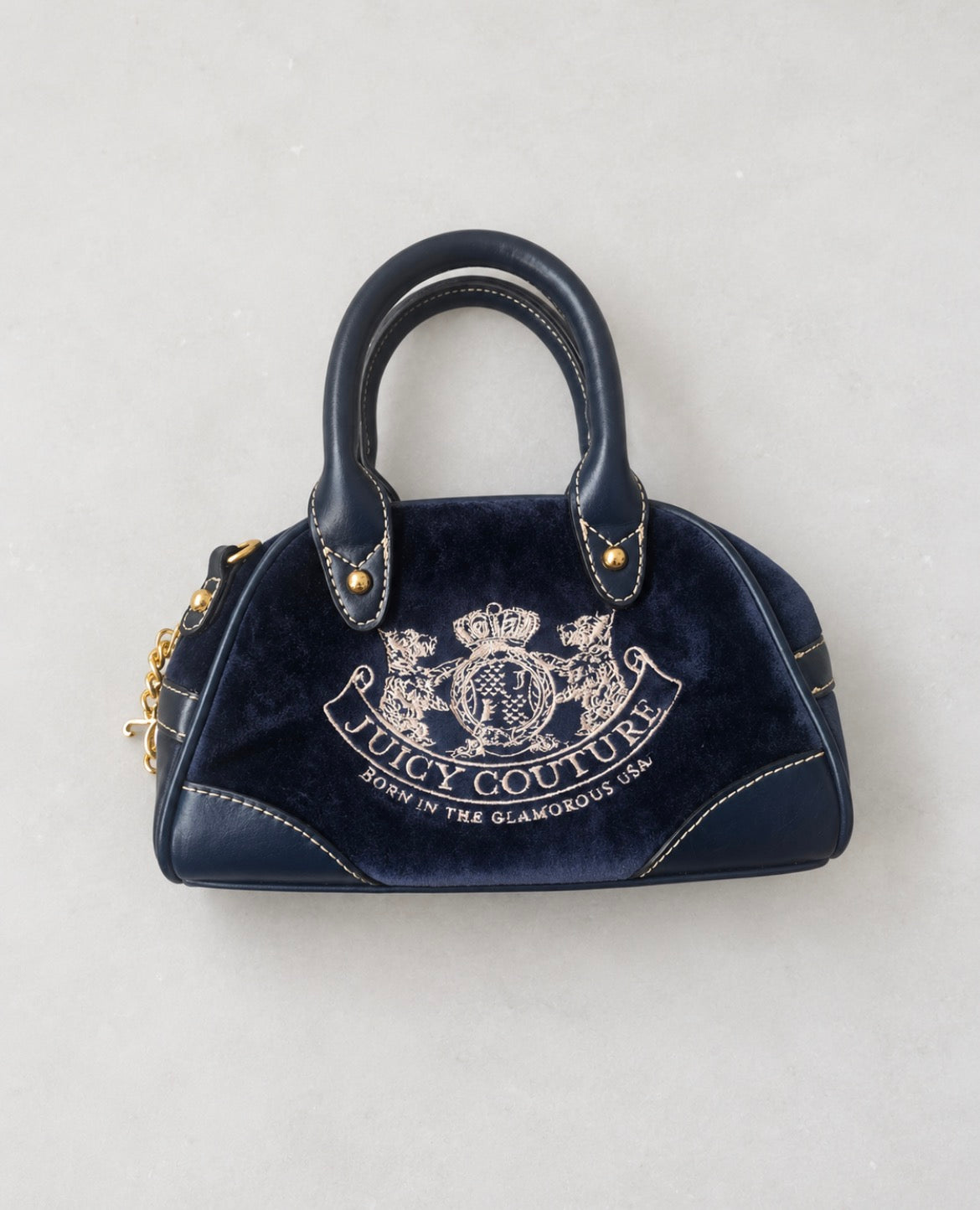 Juicy Couture Mini Bowler Bag – Navy Blue Velour