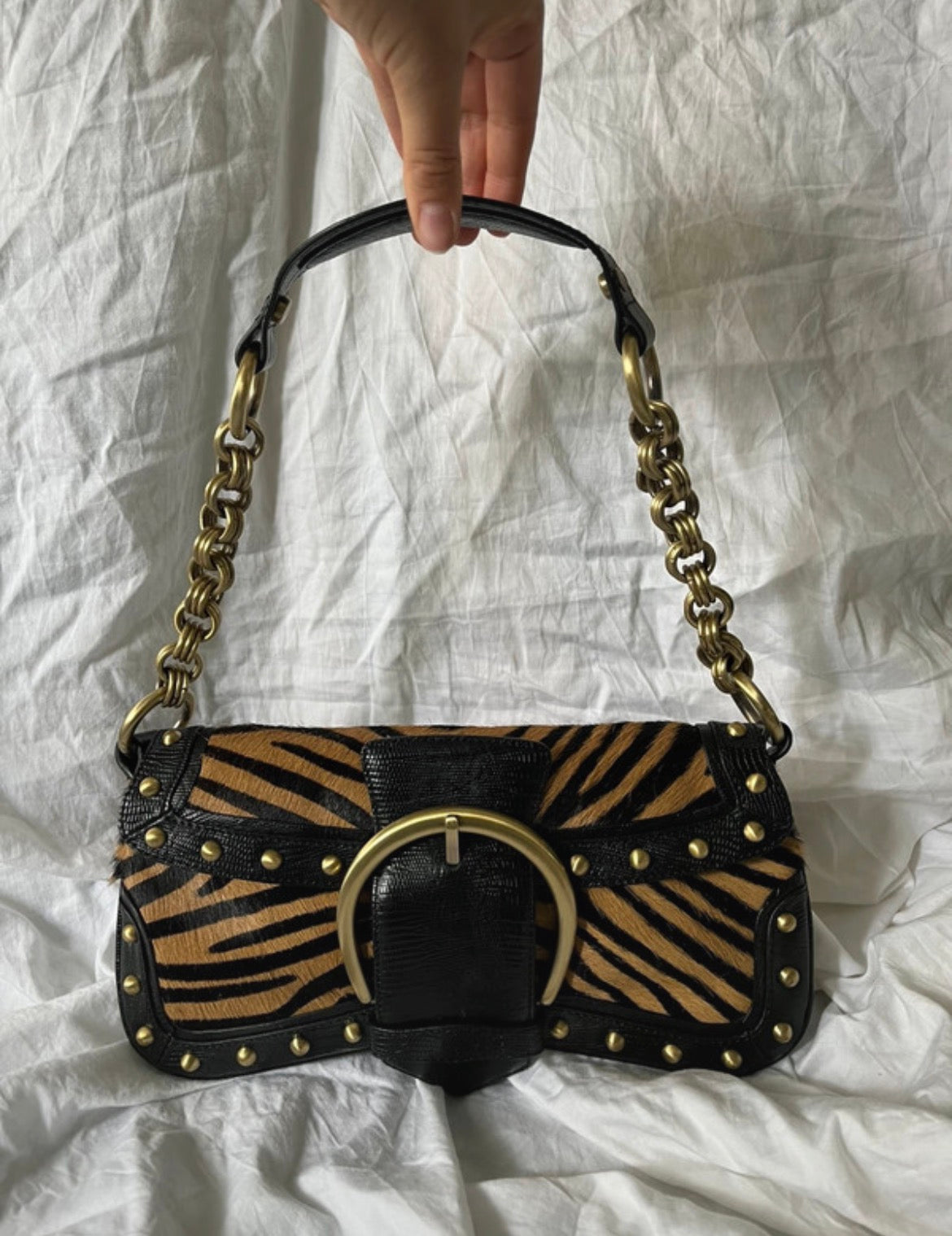 Karen Millen Y2K Zebra Pony Hair-Effect Shoulder Bag