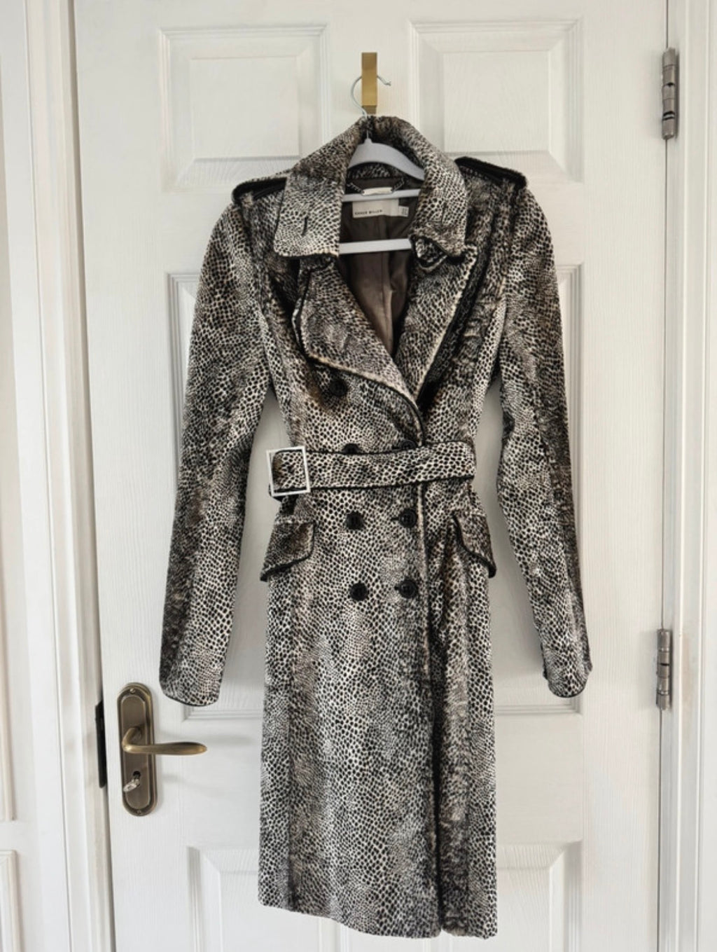Vintage Karen Millen дълго палто със змийски принт и колан
