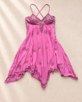 Винтидж fairycore рокля в наситено fuchsia pink - естествена коприна