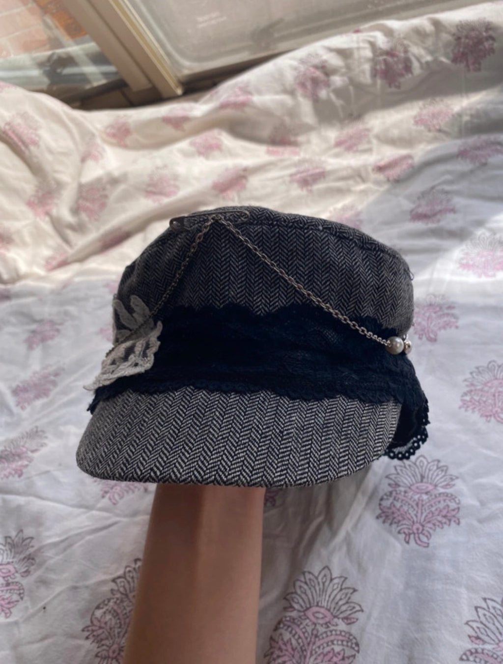 Upcycled Monsoon Herringbone Baker Boy шапка