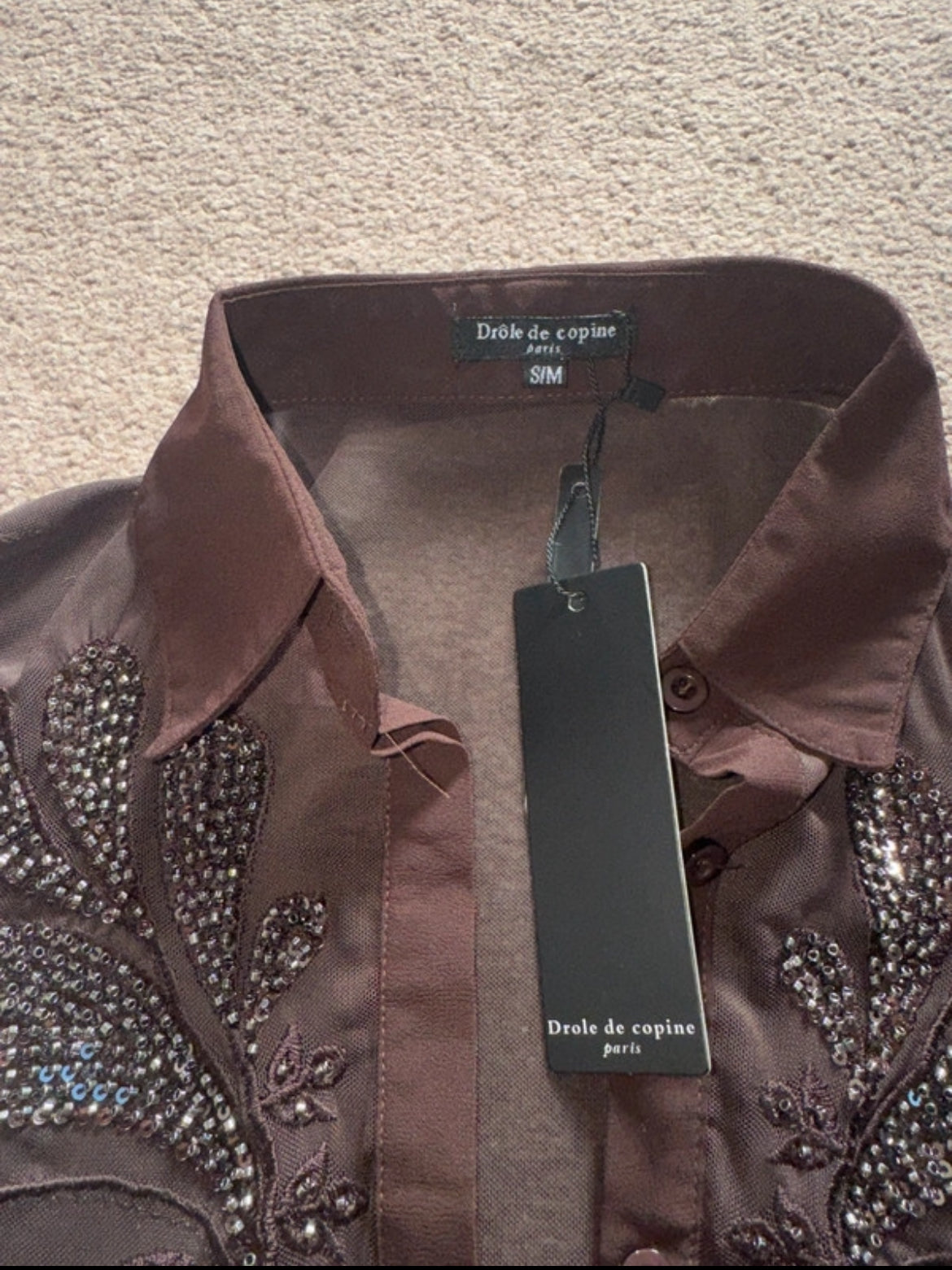 Drôle de Copine Sheer Embellished Brown риза