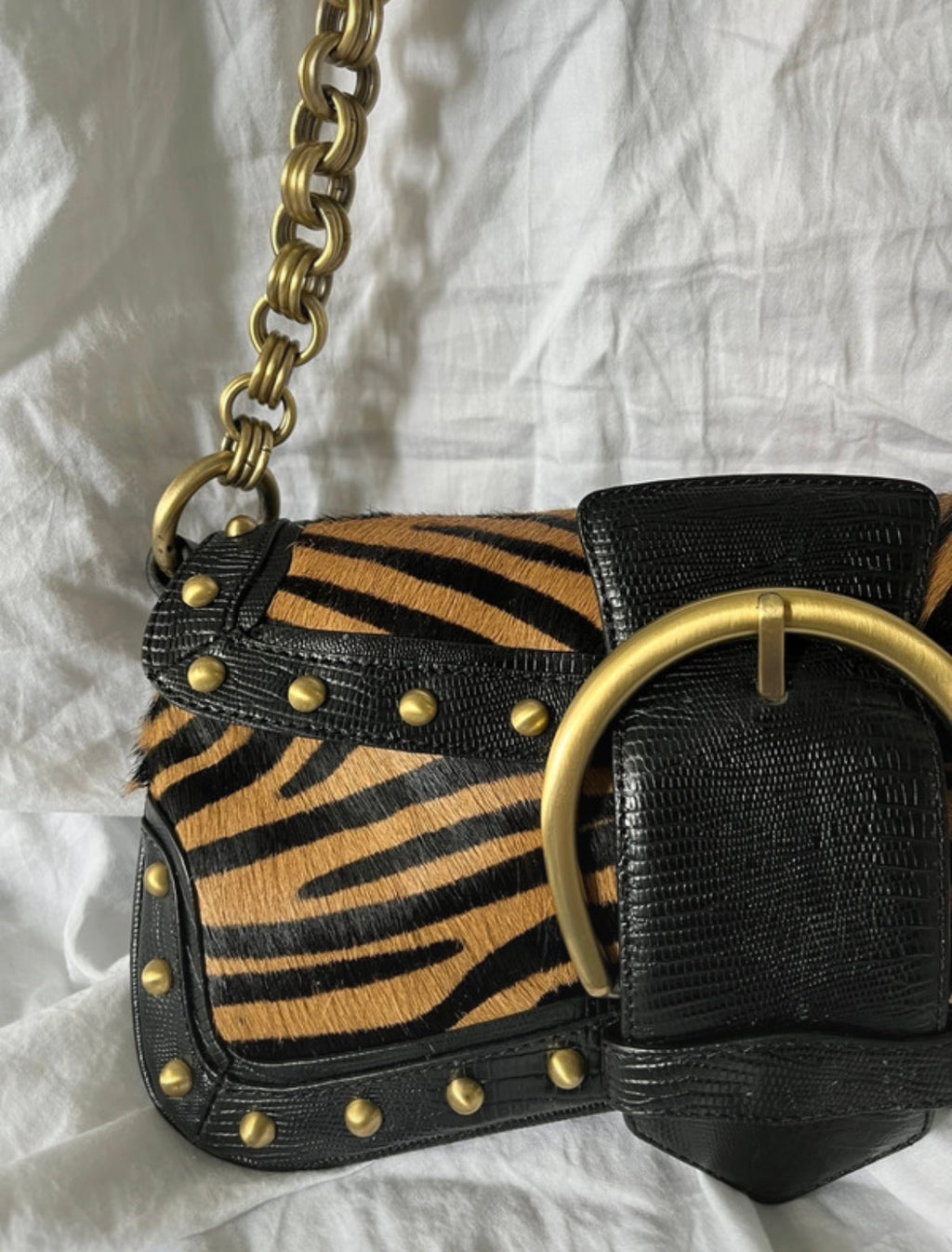 Karen Millen Y2K Zebra Pony Hair-Effect Shoulder Bag