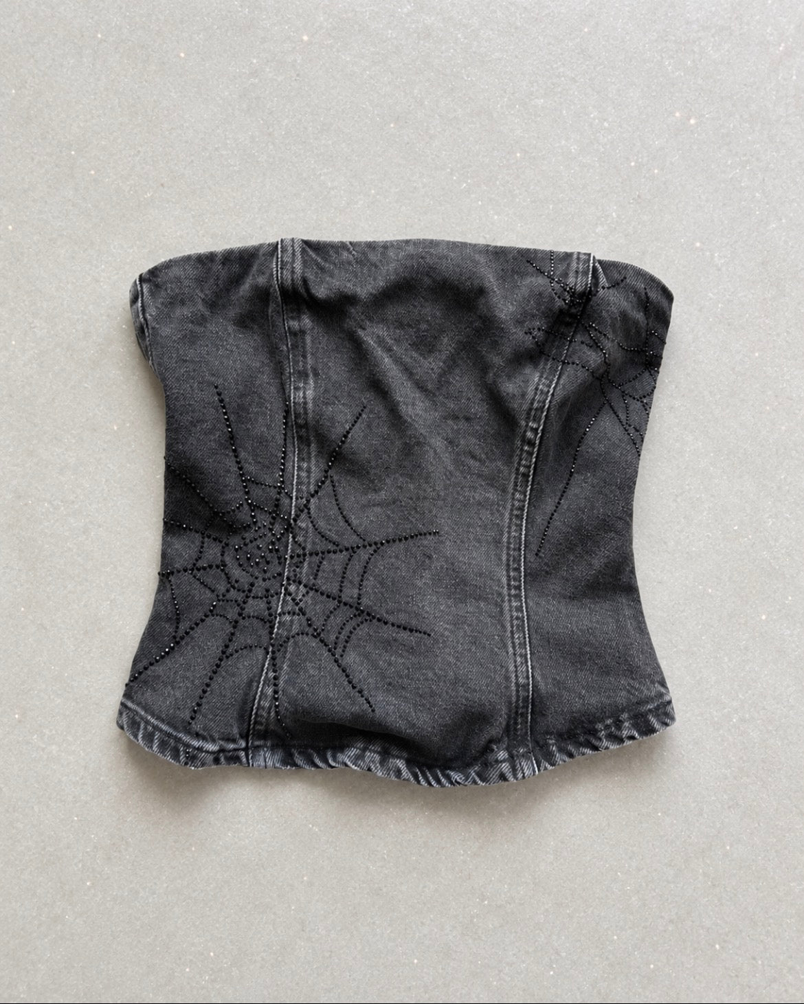 Zara Rhinestone Spiderweb Denim Corset