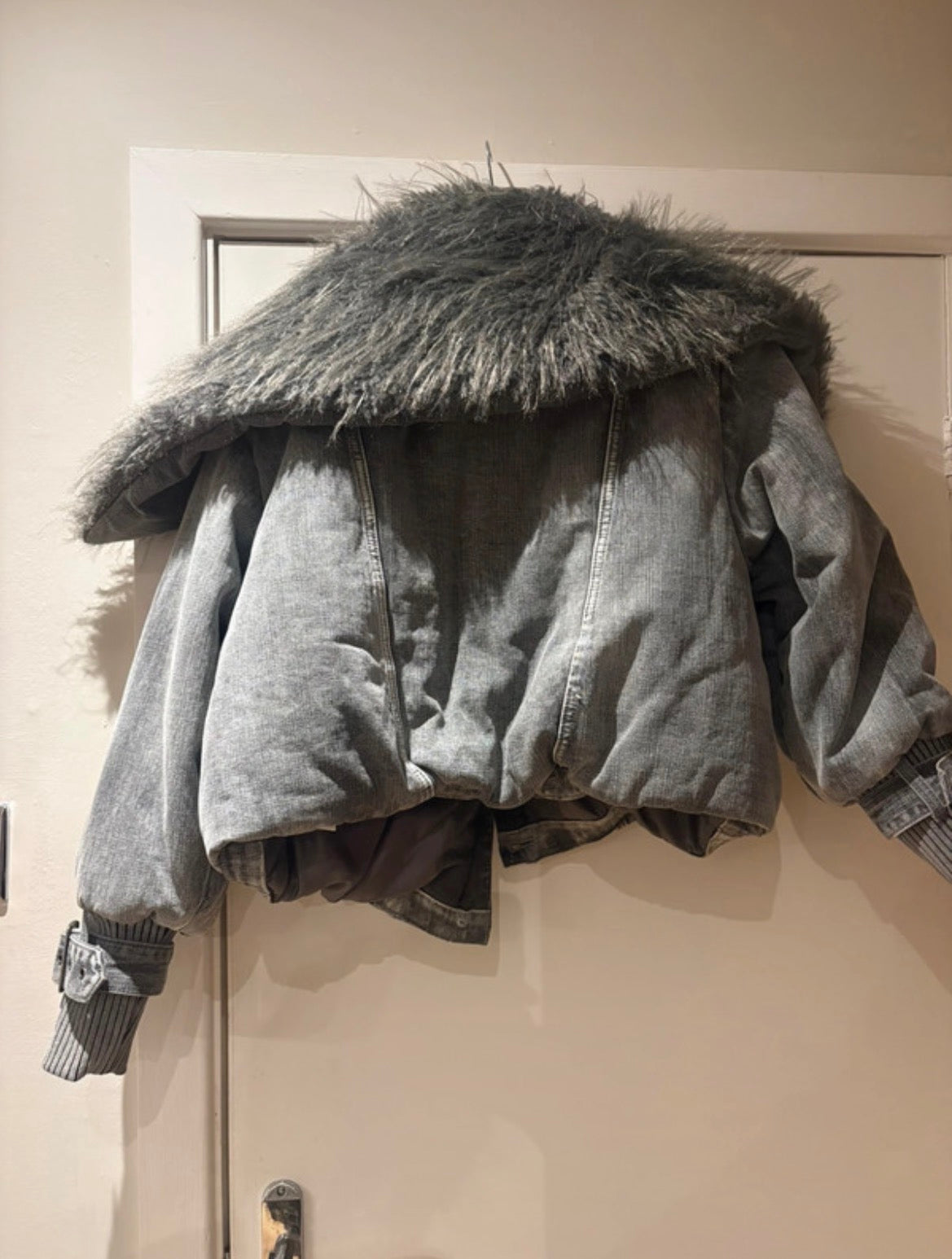 Jaded London Alloy Denim Bomber Fur Coat