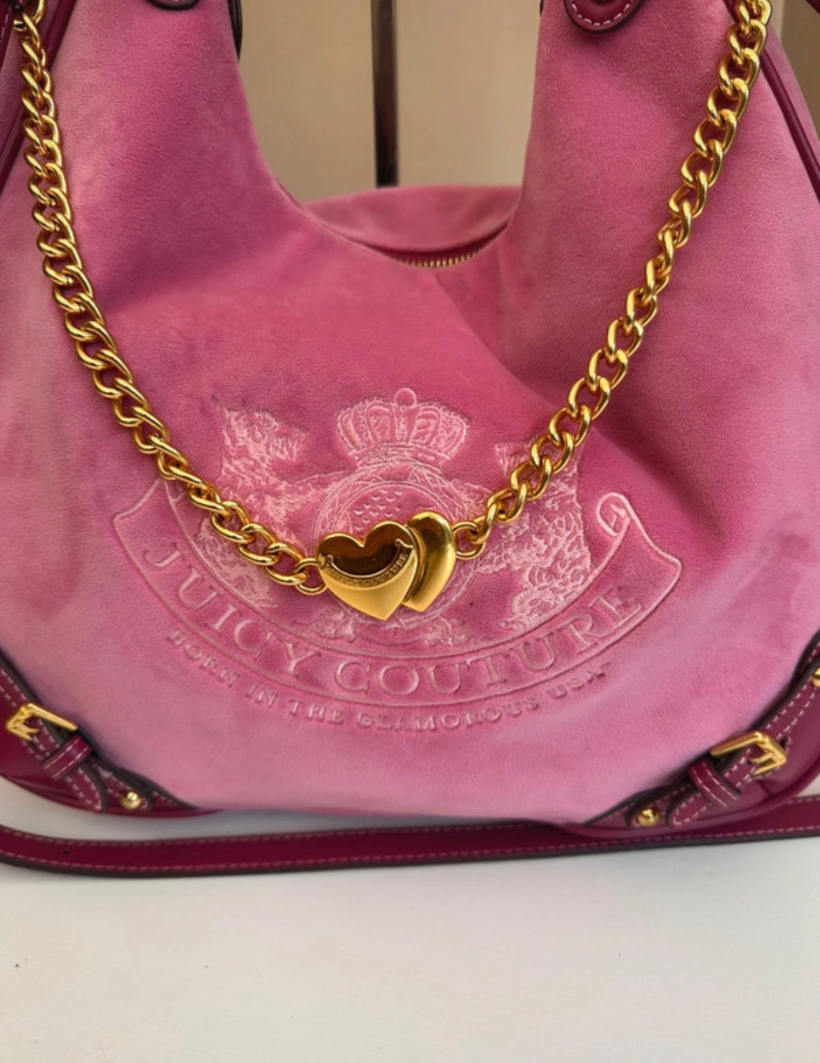 Juicy Couture Twig Narrative Pink Velour Hobo чанта