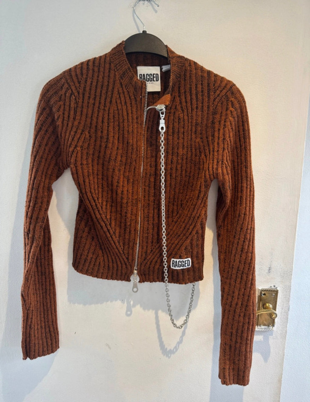 The Ragged Priest Rust Zip-Up Knit Top