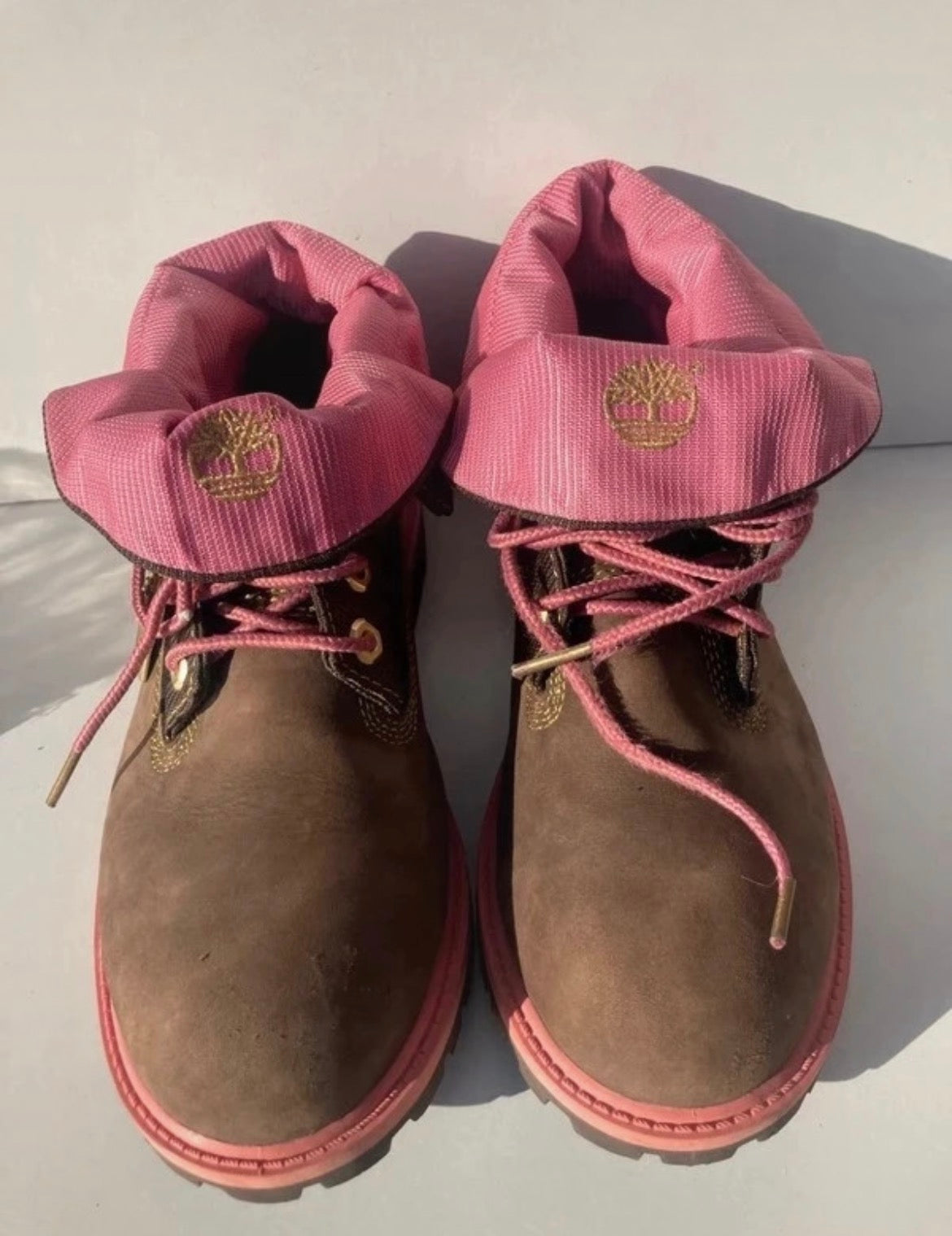 Винтидж Y2K боти Timberland от кафяв набук с розови детайли