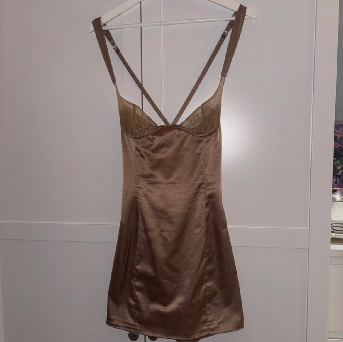Oh Polly chocolate satin lace slip рокля