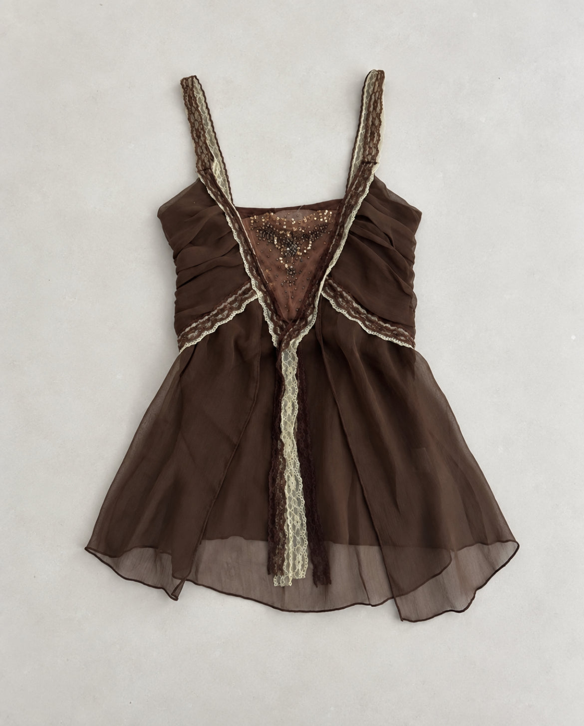 Винтидж Rise chiffon cami топ