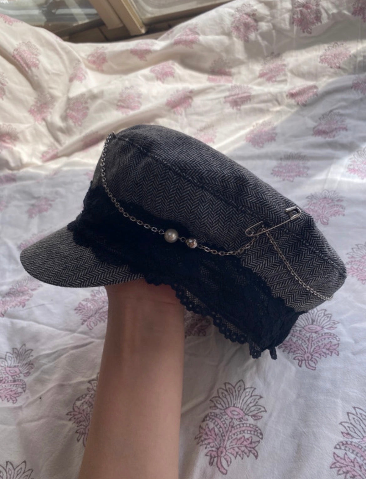 Upcycled Monsoon Herringbone Baker Boy шапка
