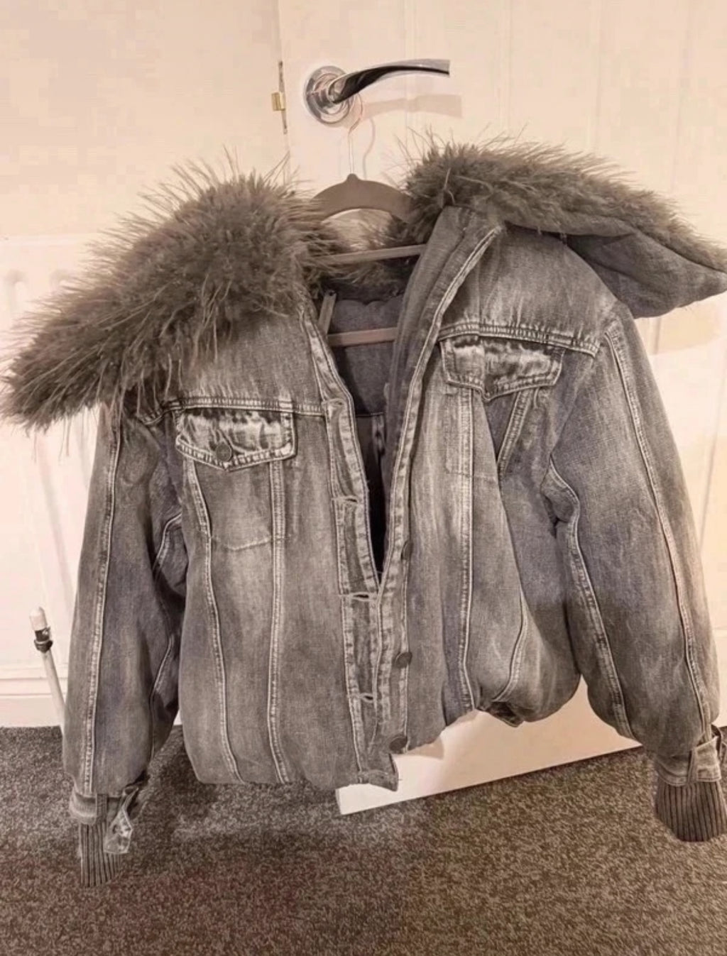 Jaded London Alloy Denim Bomber Fur яке