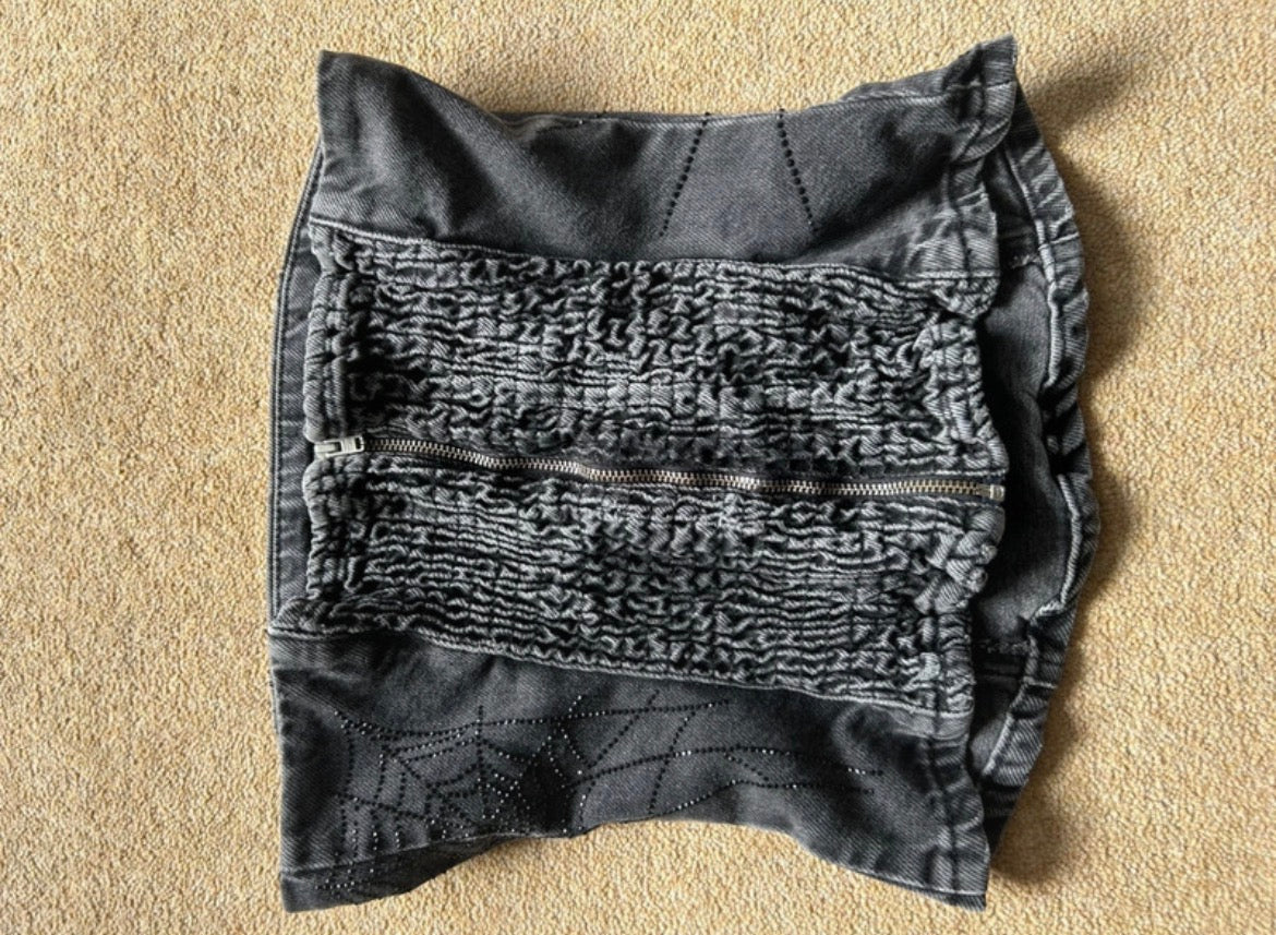 Zara Rhinestone Spiderweb Denim Corset