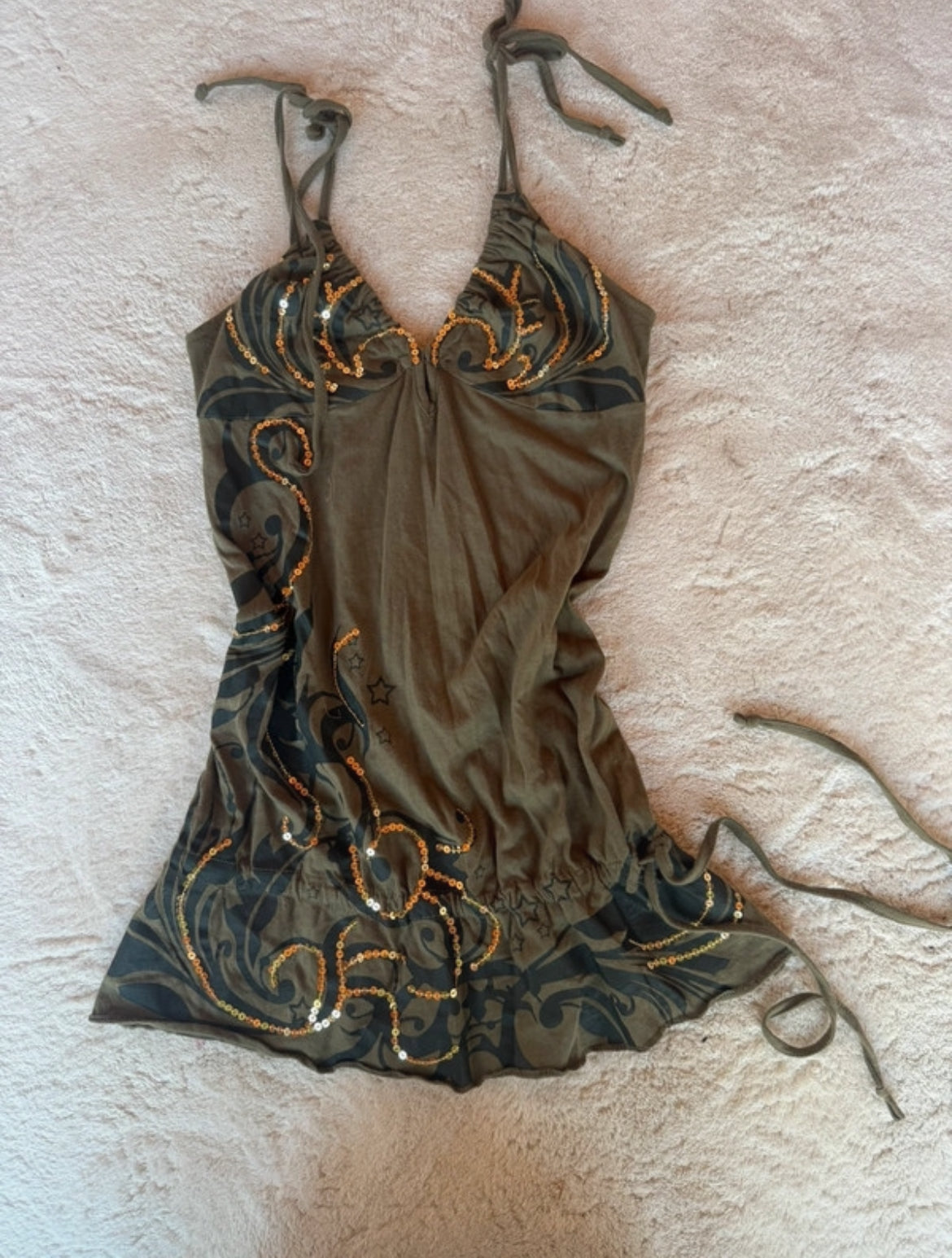 Vintage 2000s fairycore embellished halterneck топ