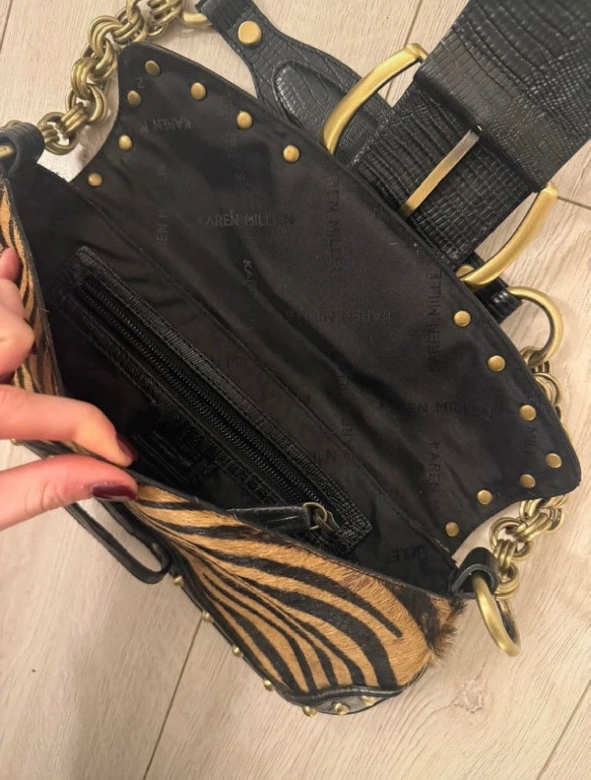 Karen Millen Y2K Zebra Pony Hair-Effect Shoulder Bag