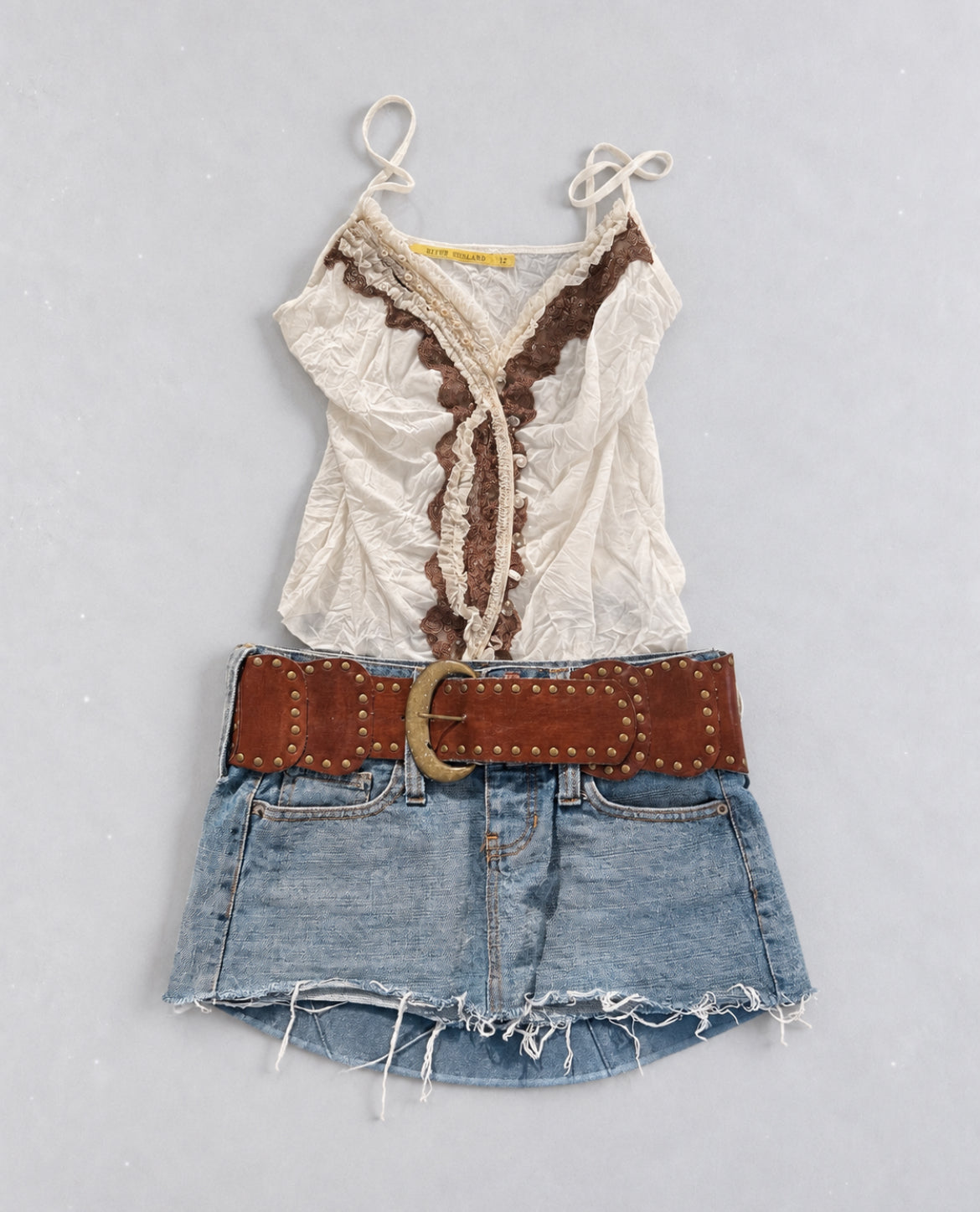 Винтидж комплект Y2K River Island потник & дънкова микро пола